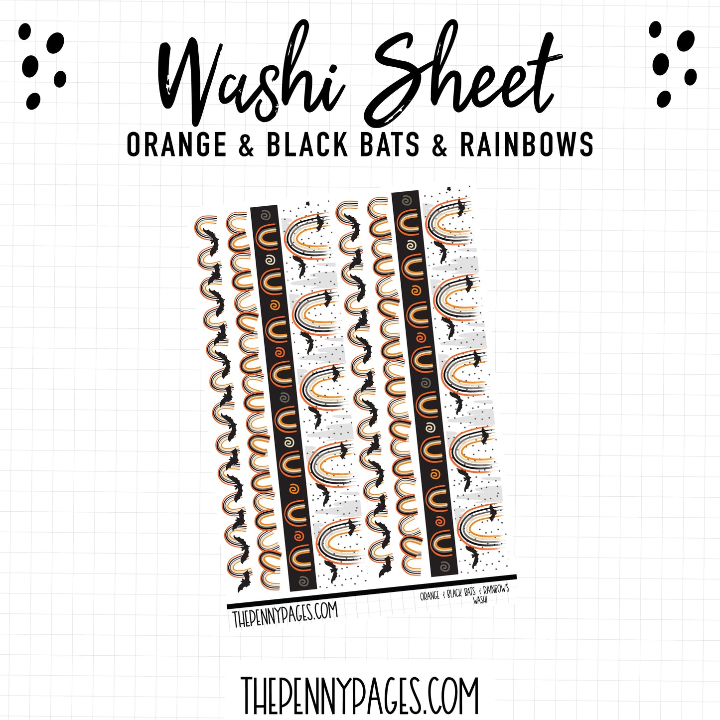 Large Washi - Orange & Black Bats & Rainbows
