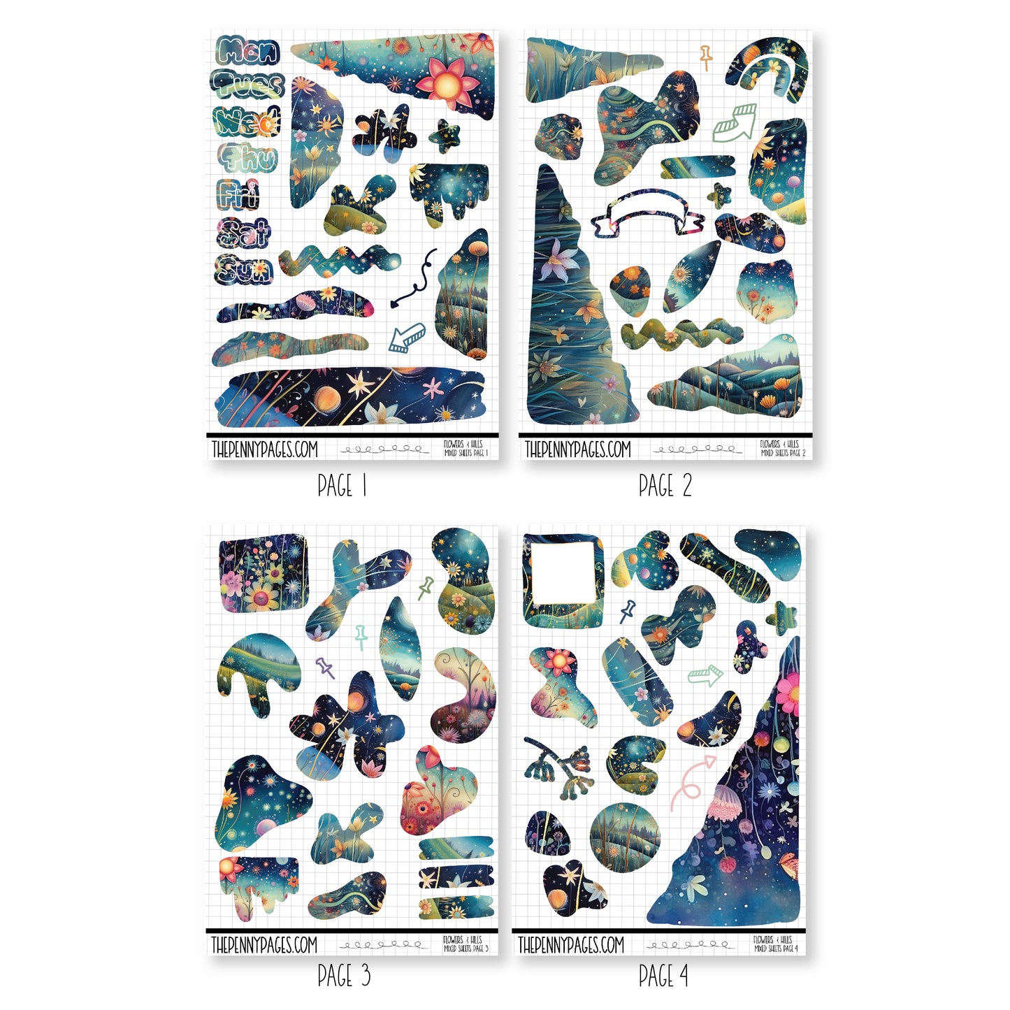 Mixed Journal Pages - Flowers & Hills