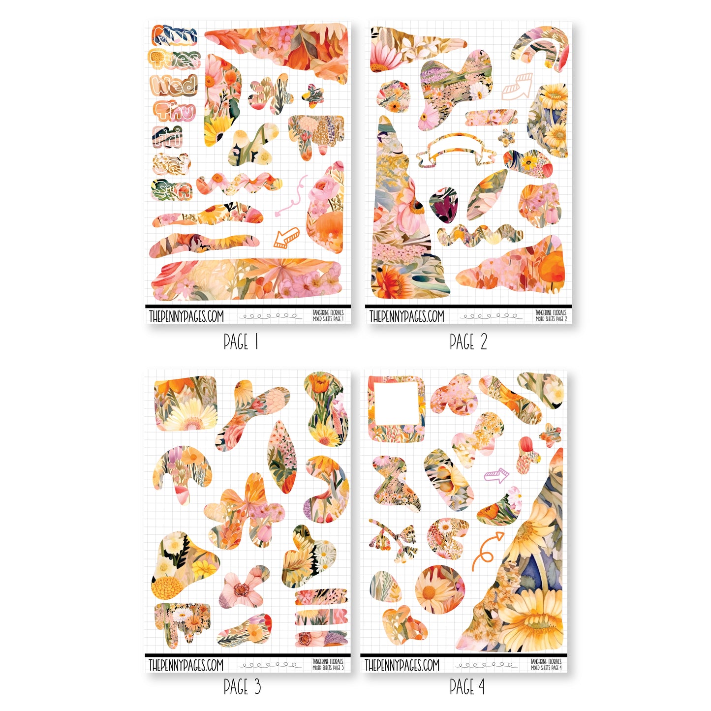 Mixed Journal Pages - Tangerine Florals