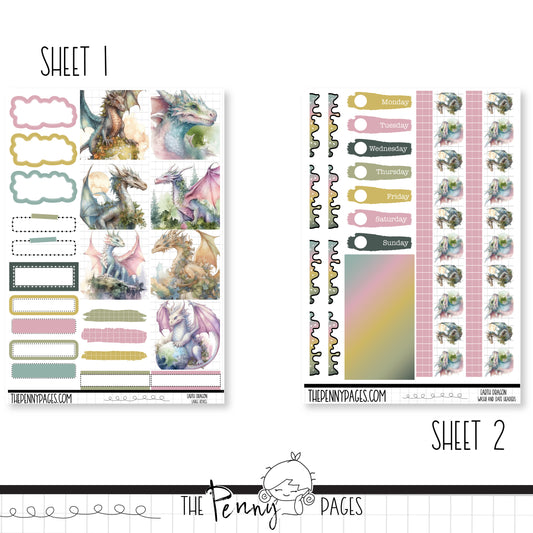 a sheet of stickers with unicorns and clouds