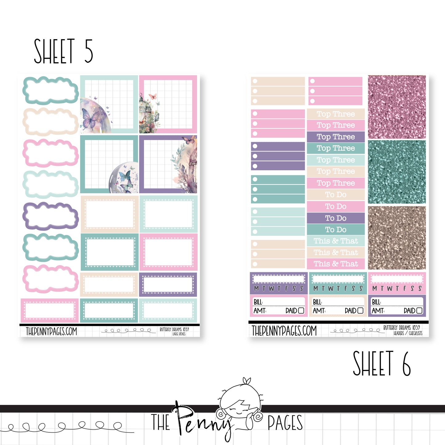 #1039 Butterfly Dreams - B6 vertical weekly kit