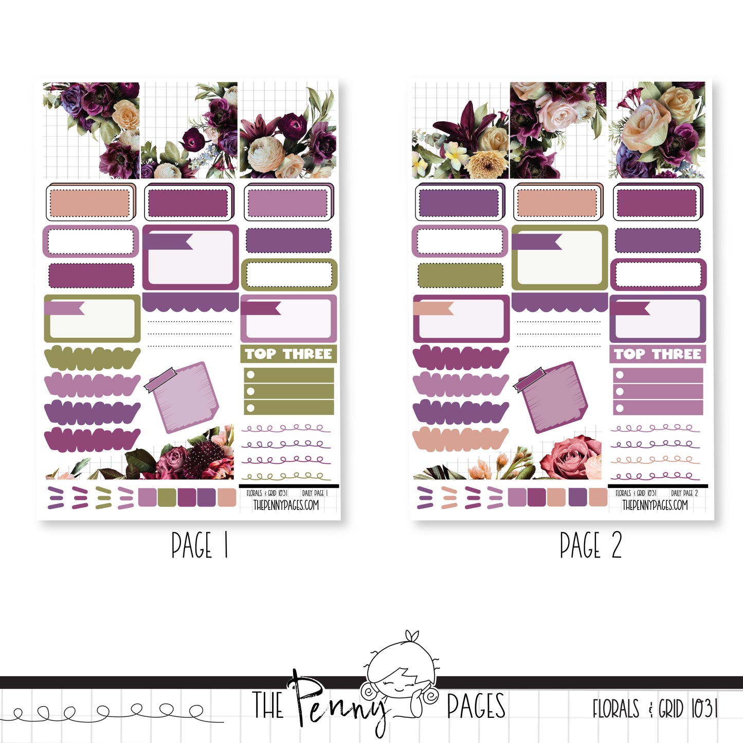 #1031 Florals & Grid - Daily Pages