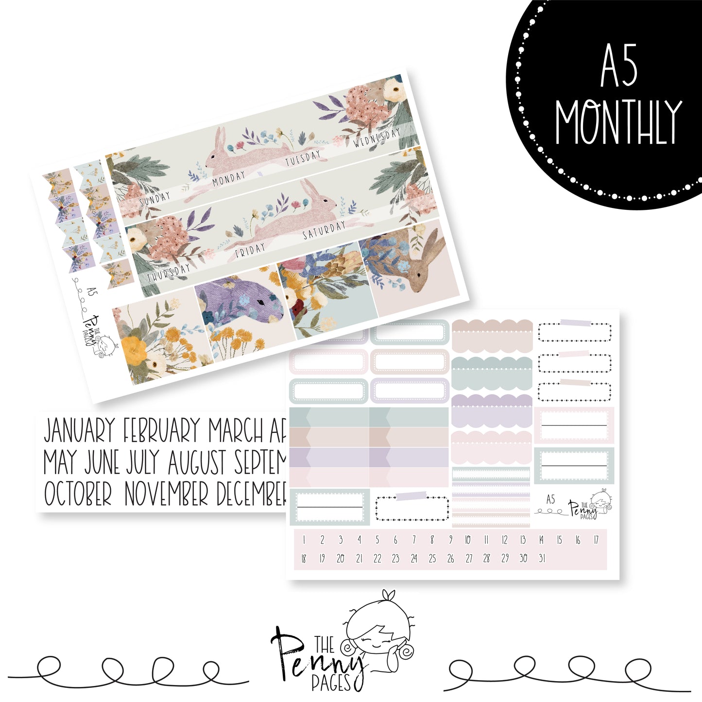Various Size Monthly kit - Dancing Bunnies