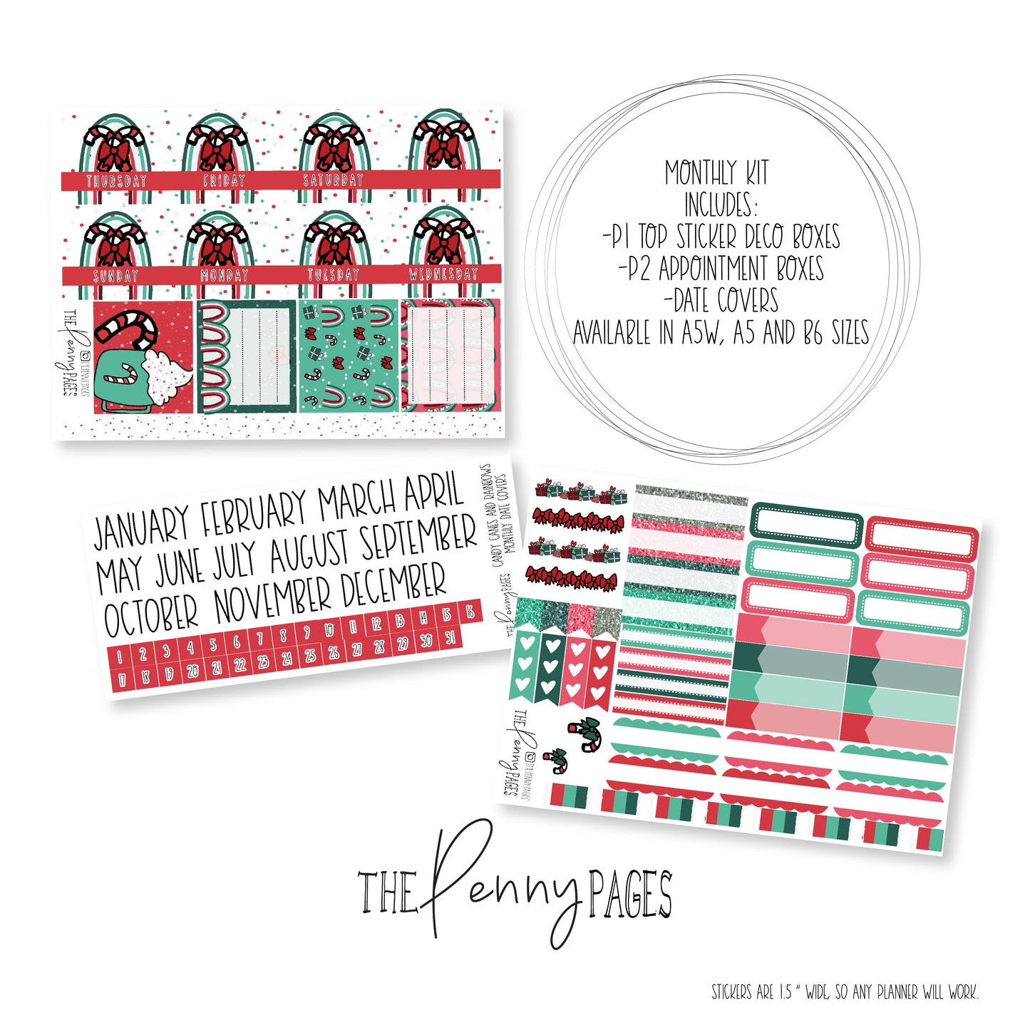 Various Size Monthly kit - Candy Canes and Rainbows