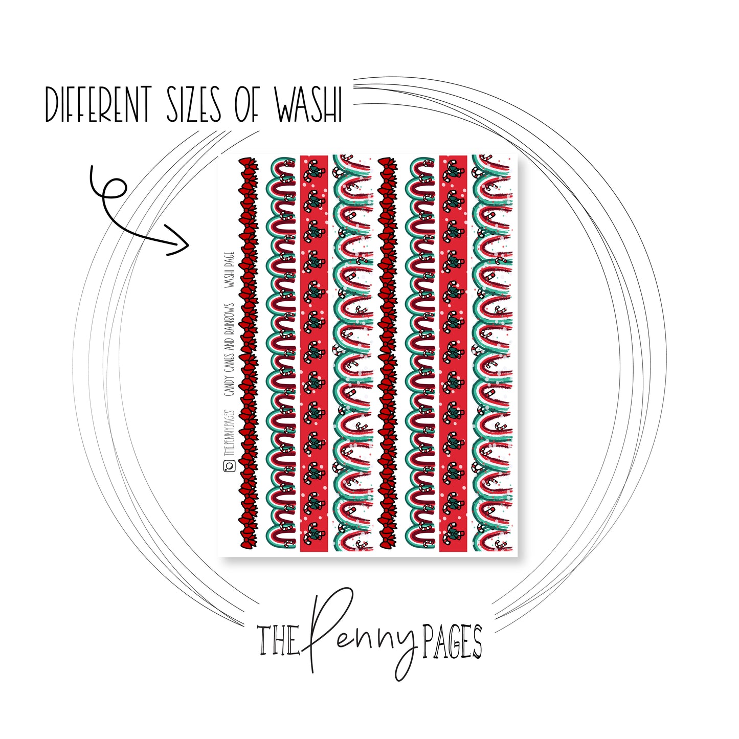 Candy canes and rainbows Large washi