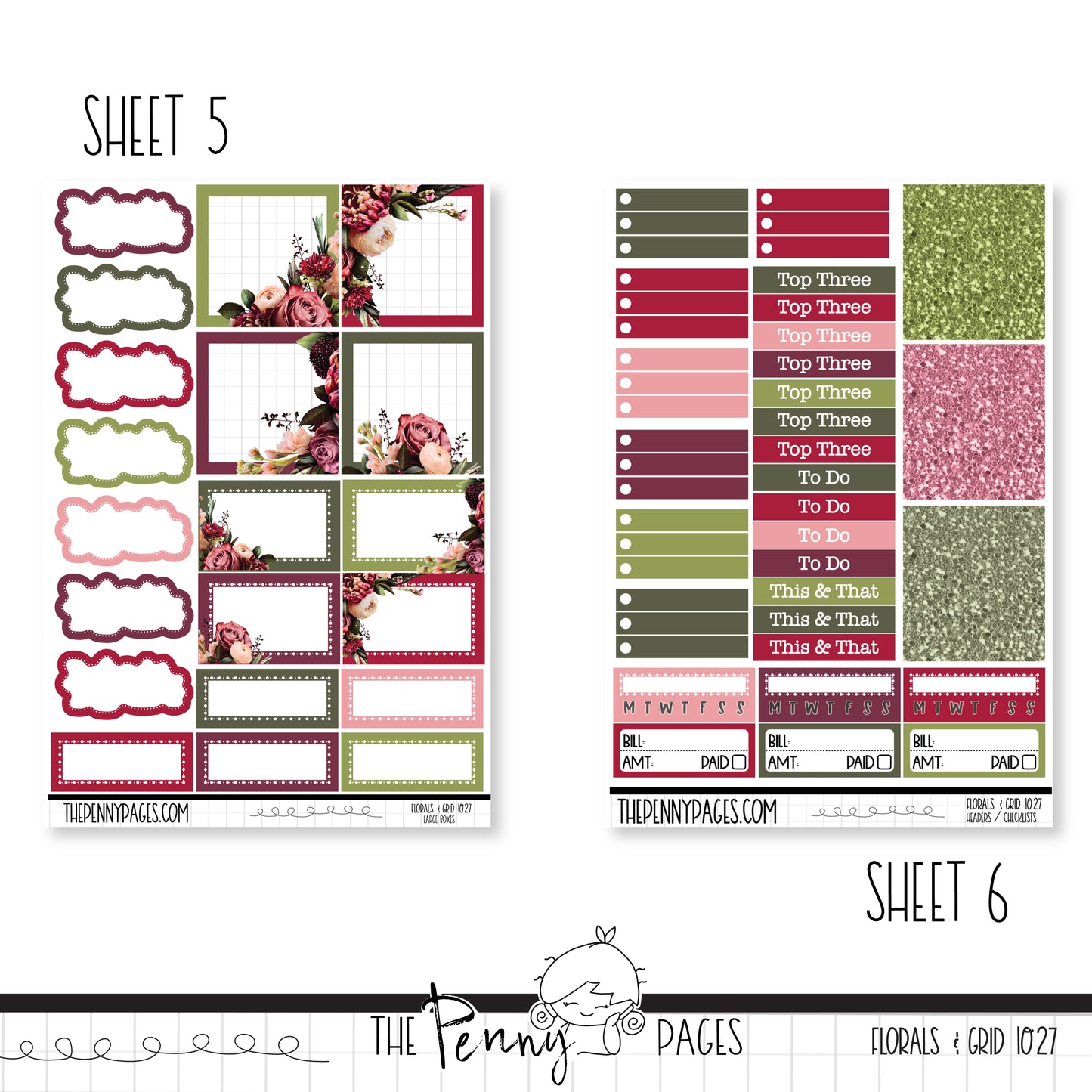 # 1027 Florals & Grid - B6 vertical weekly kit