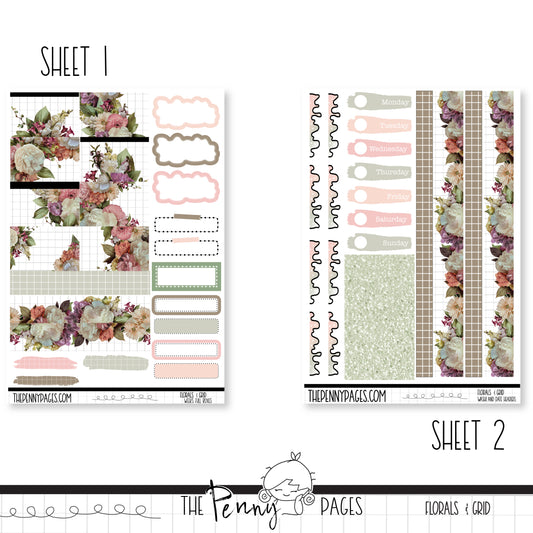 March - Florals & Grid - Weeks vertical weekly kit