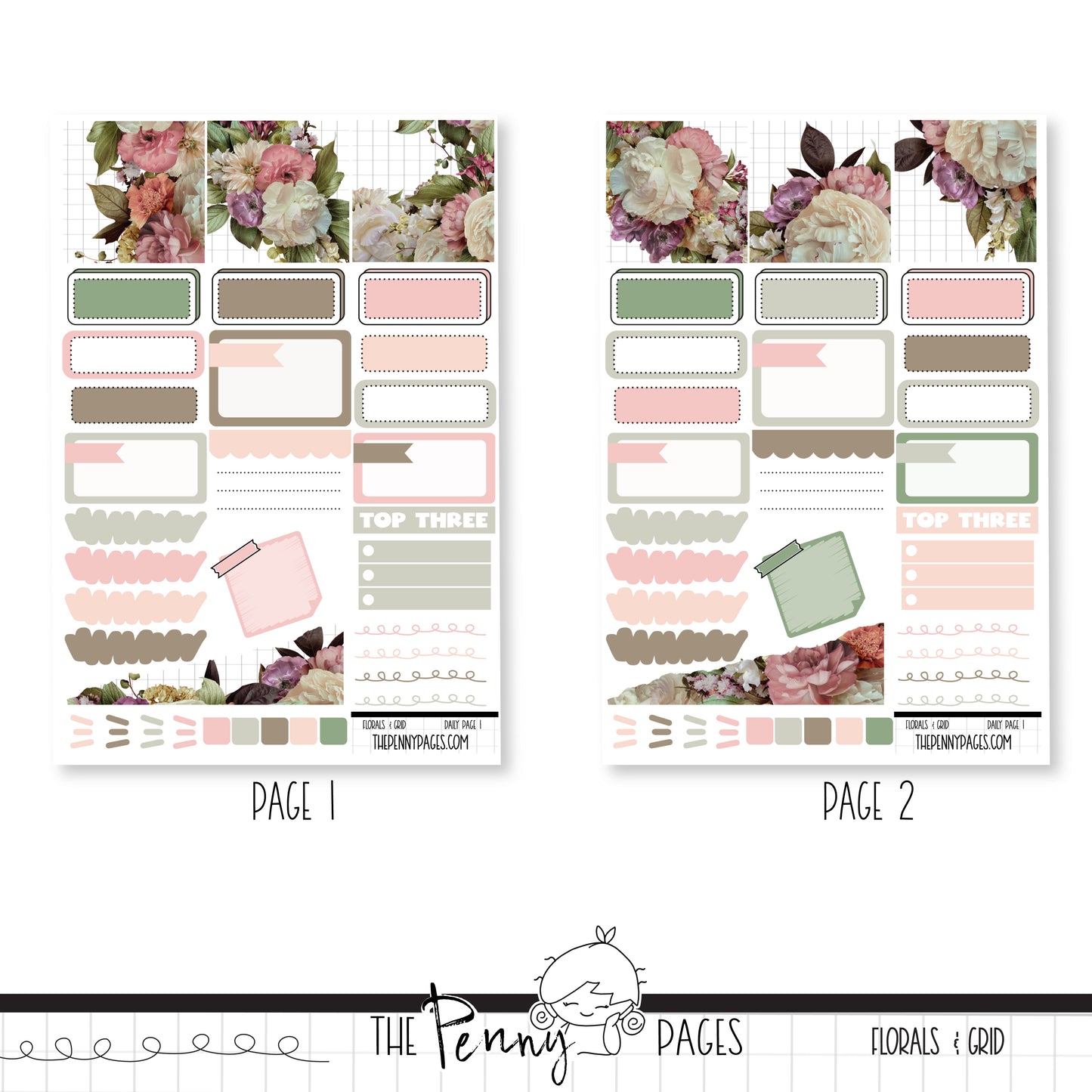 March - Florals & Grid - Daily Pages