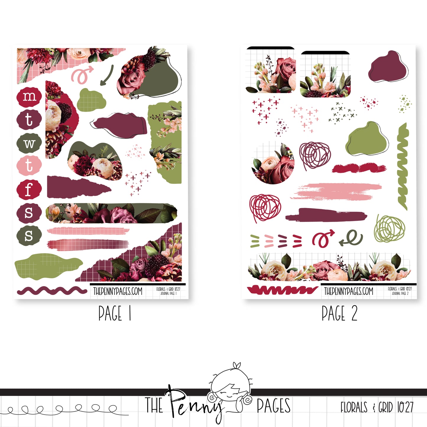 #1027 Florals & Grid - Journaling Kit
