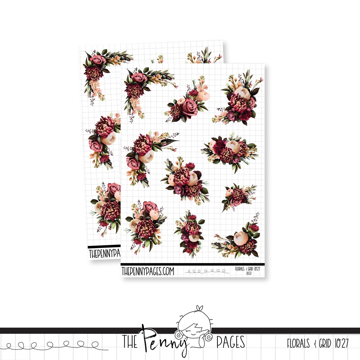 #1027 Florals & Grid - Deco sheet