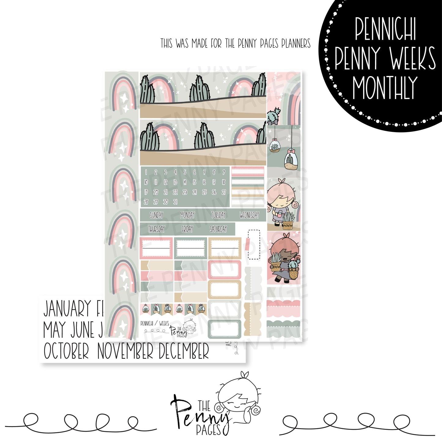 Various Size Monthly kit - Cactus & Rainbows