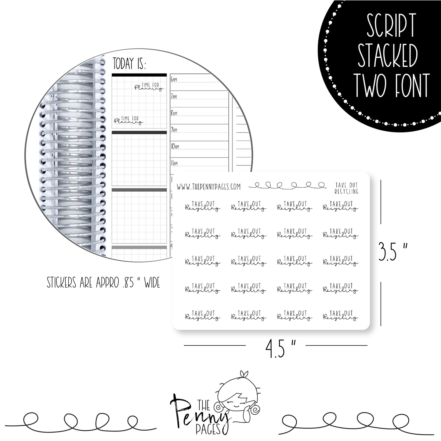 Take out Recycling - Script stacked two font