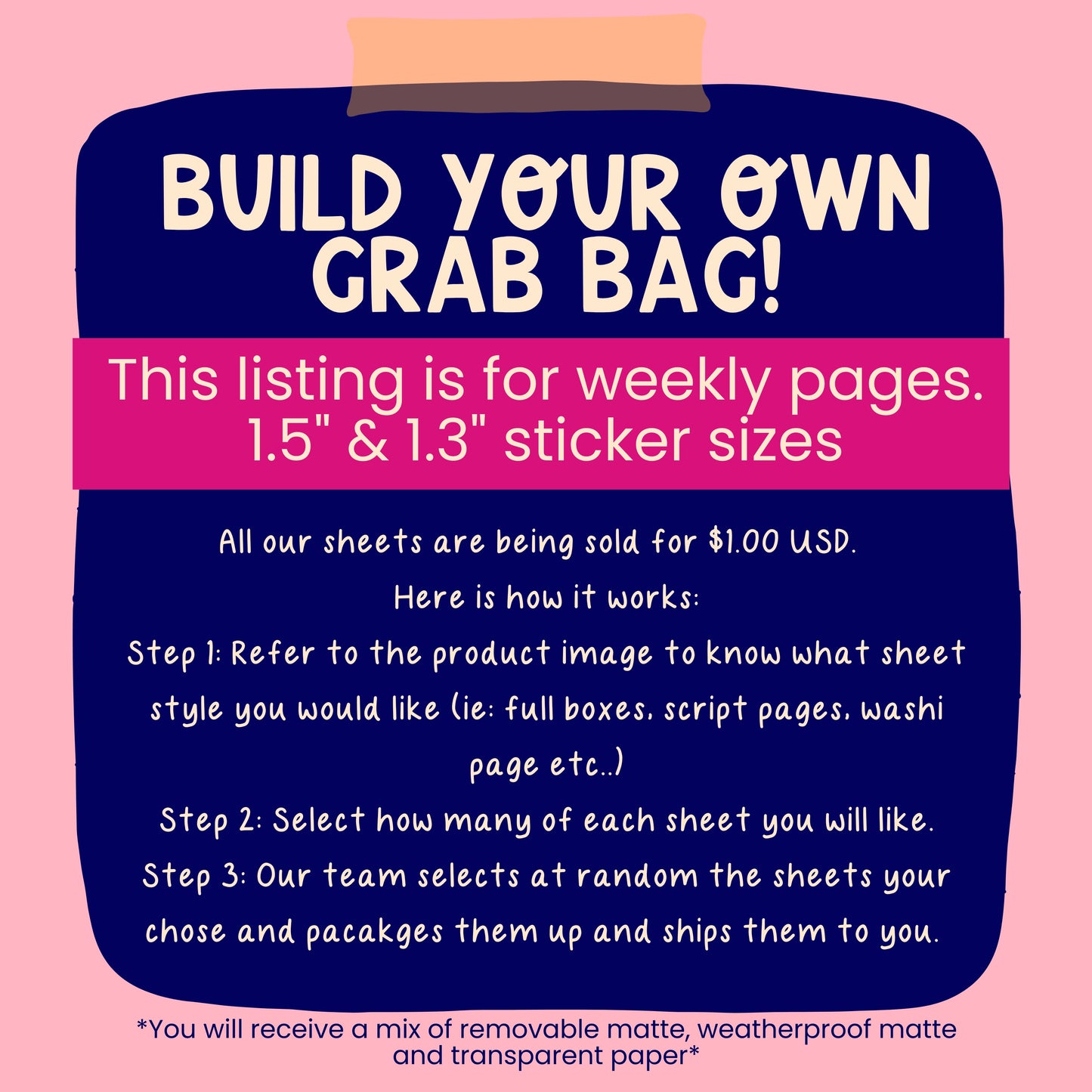 Weekly Pages 1.5" and 1.3" sizes - Build your own grab bag.