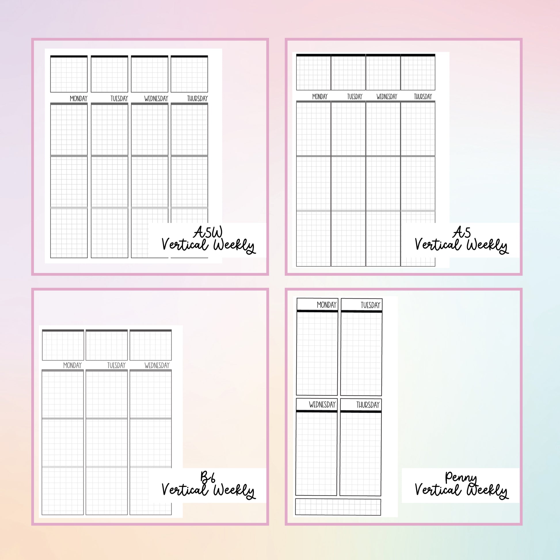 the printable planner pages are lined up in four rows