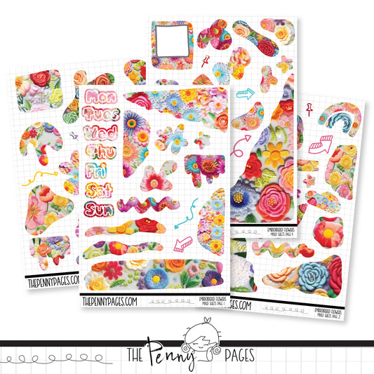 Mixed Journal Pages - Embroidered Flowers