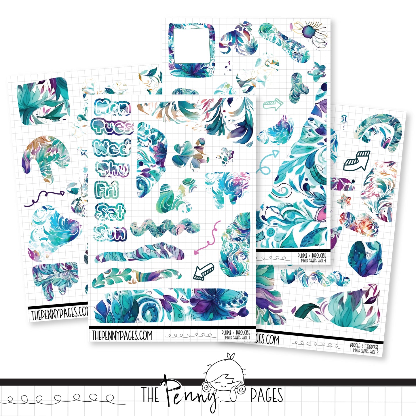 Mixed Journal Pages - Purple & Turquoise