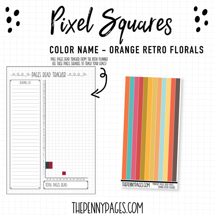 Pixel squares - Orange Retro Florals