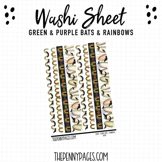 Large Washi - Green & Purple Bats & Rainbows