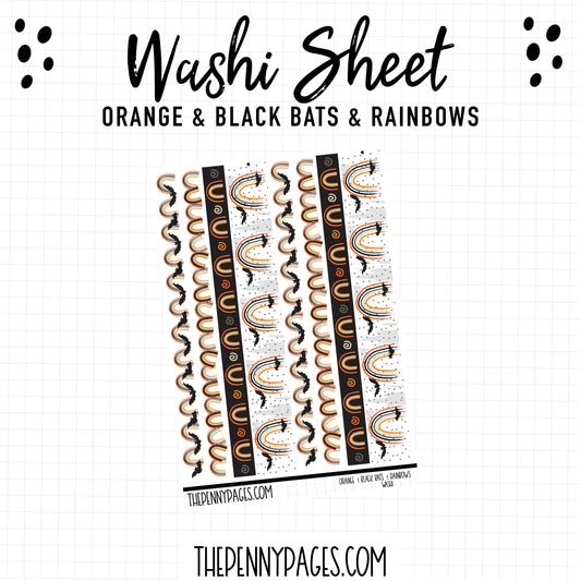 Large Washi - Orange & Black Bats & Rainbows