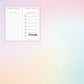 a pink and blue background with a planner