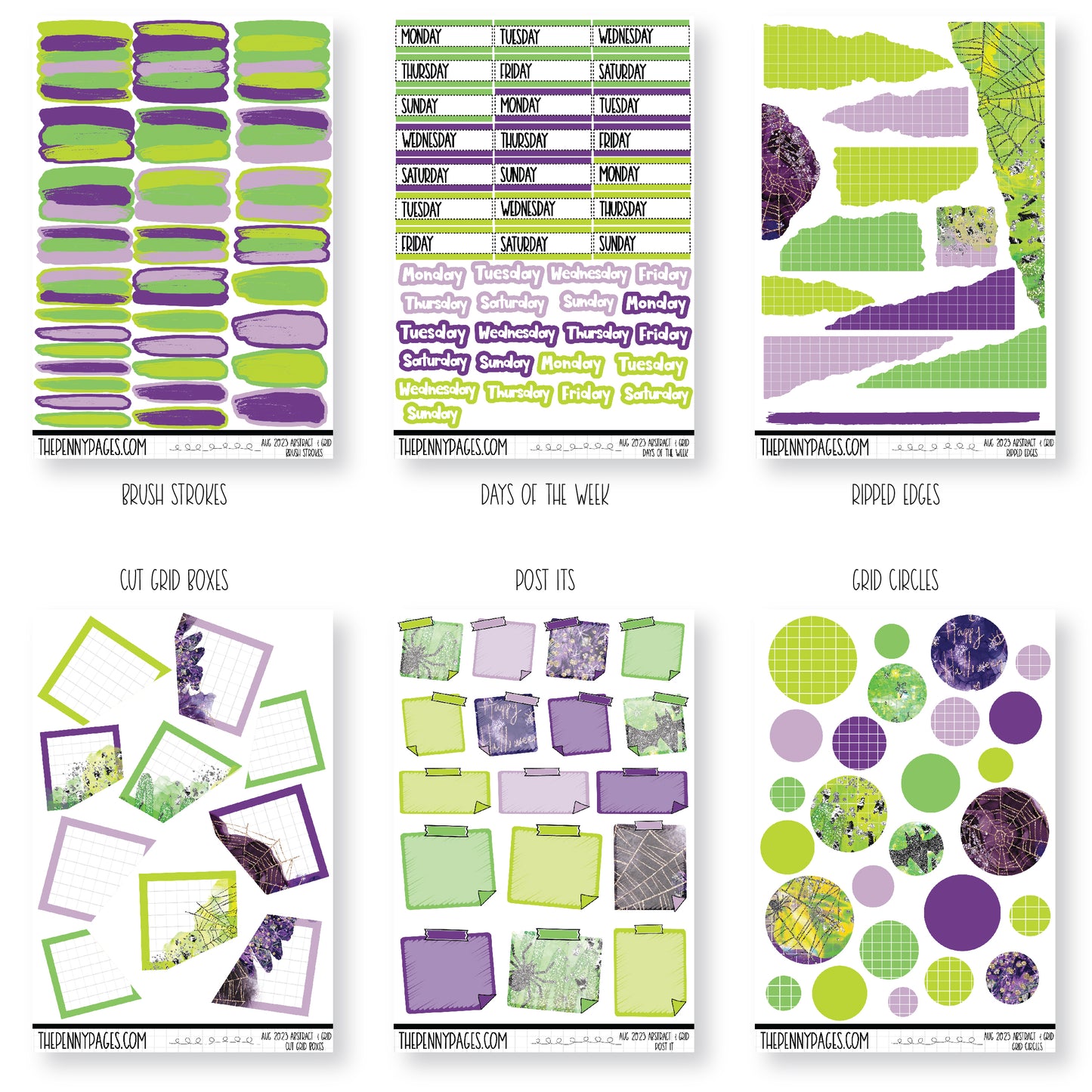 Abstract & Grid - August 2023 - Halloween Purple and Green