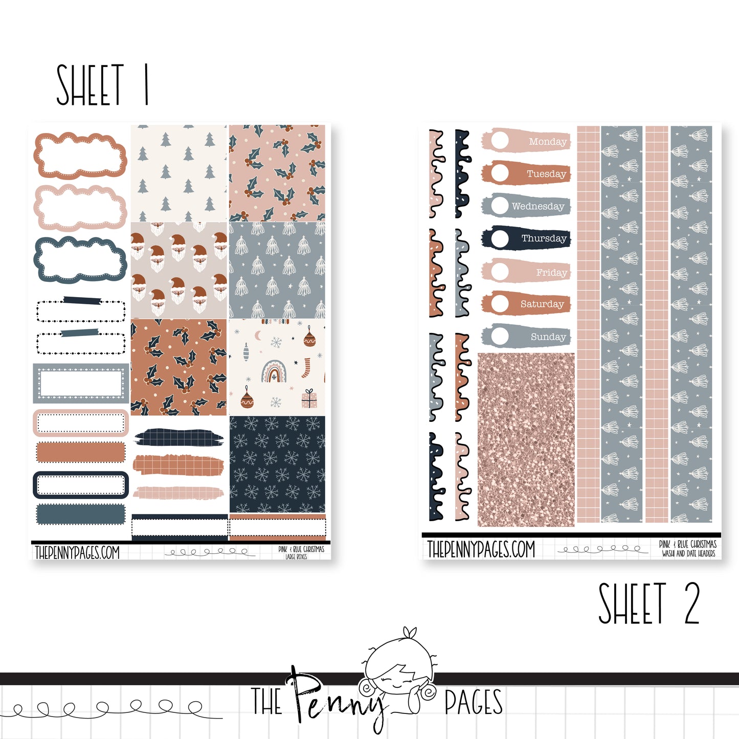 Pink & Blue Christmas  - B6 vertical weekly kit