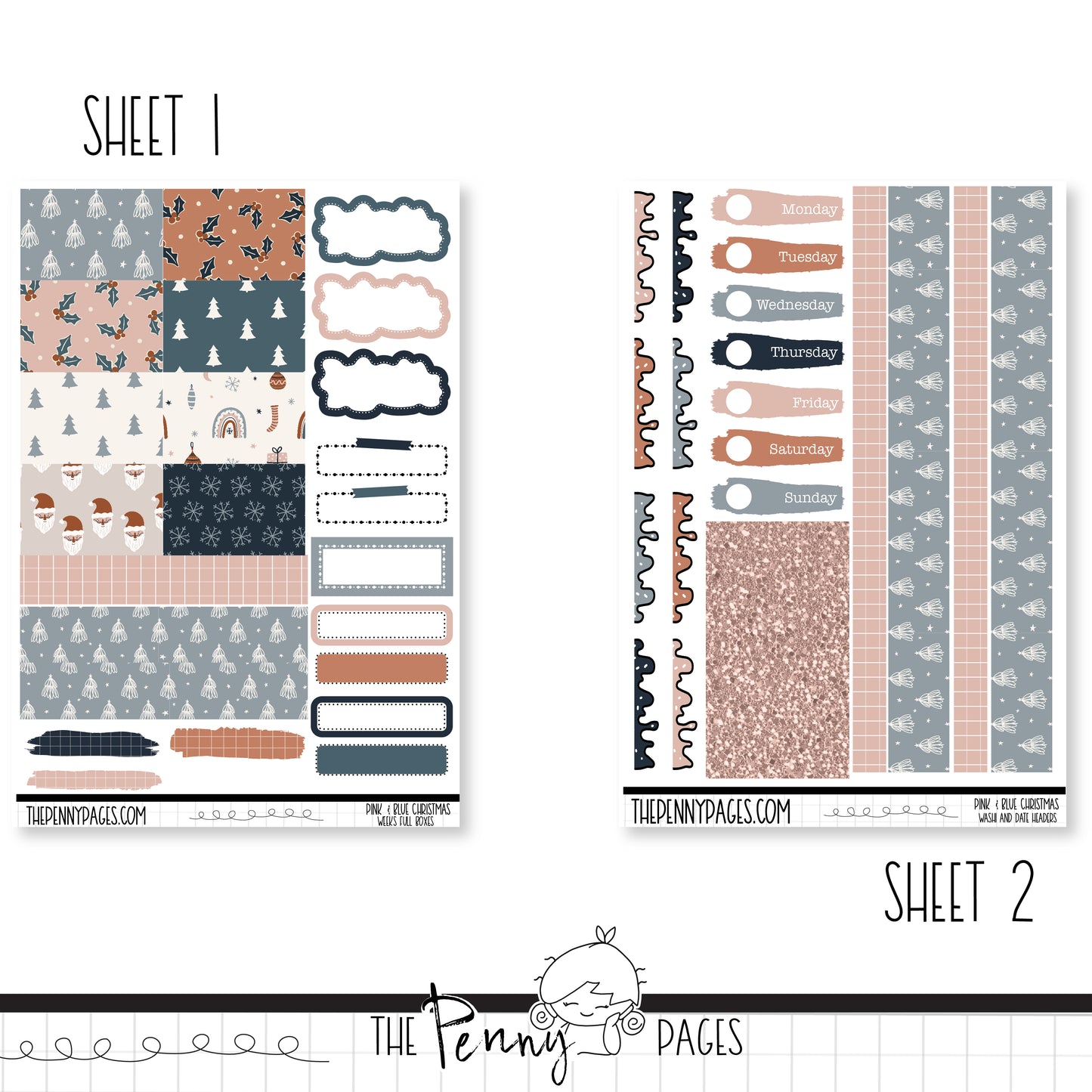 Pink & Blue Christmas - Weeks vertical weekly kit