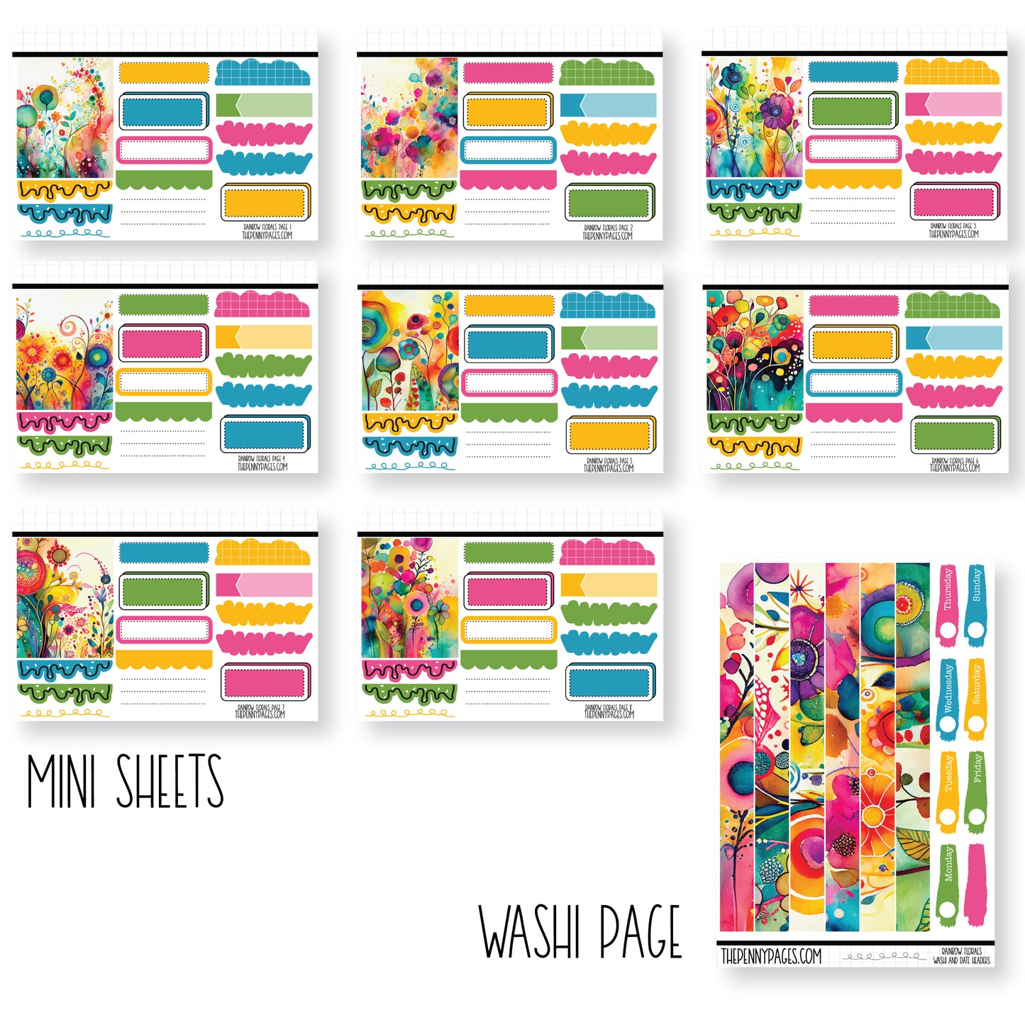 Rainbow Florals - Mini Sheets