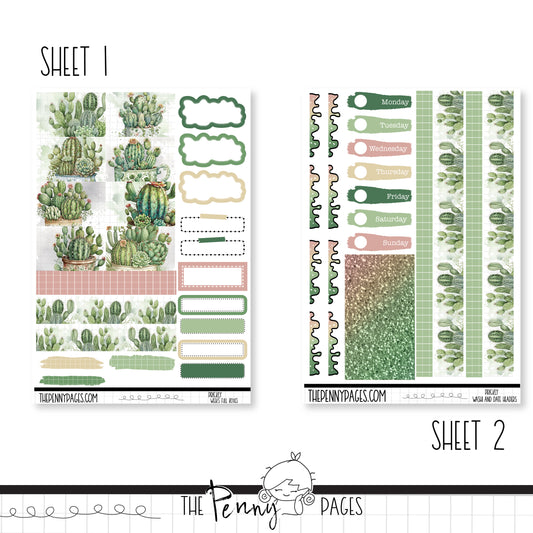 a sheet of stickers with a cactus theme