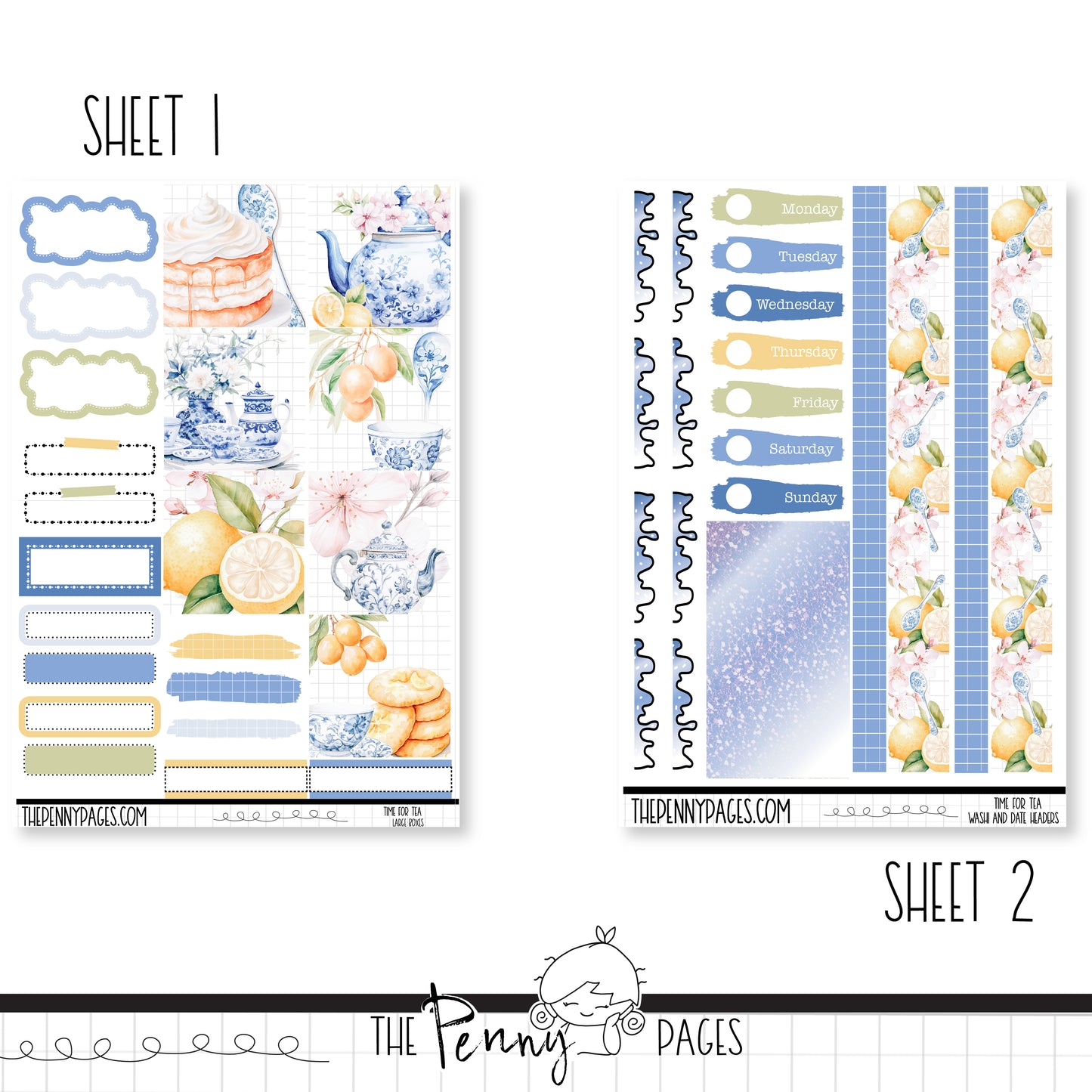 a set of two planner stickers with lemons on them