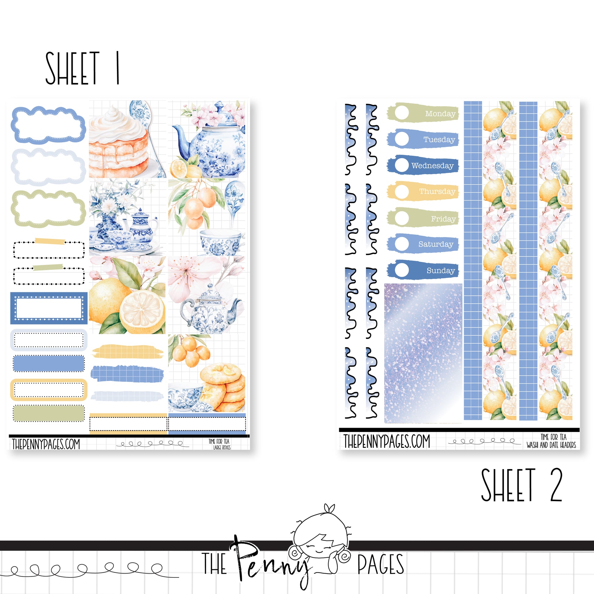 a set of two planner stickers with lemons on them