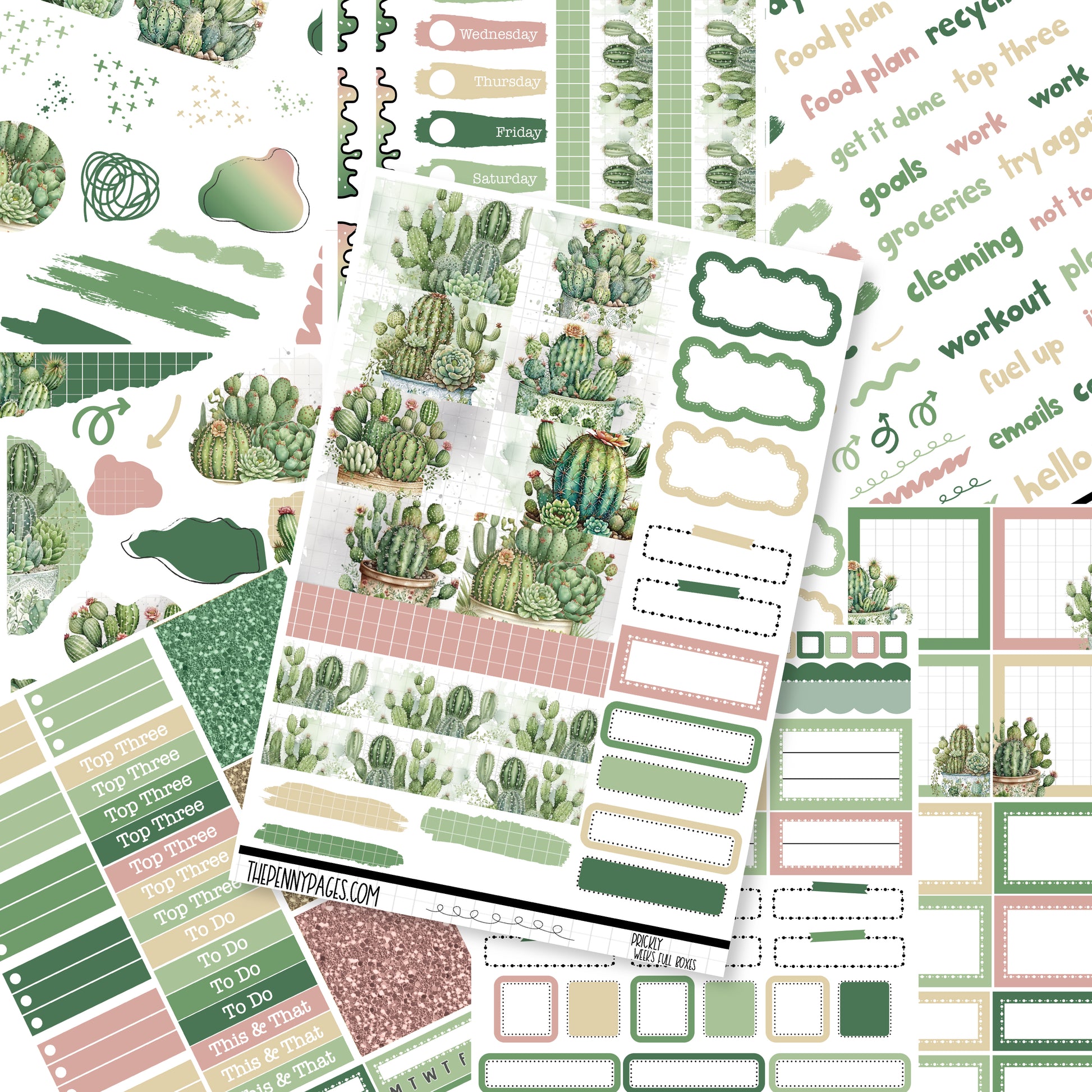 a variety of cactus stickers on top of each other