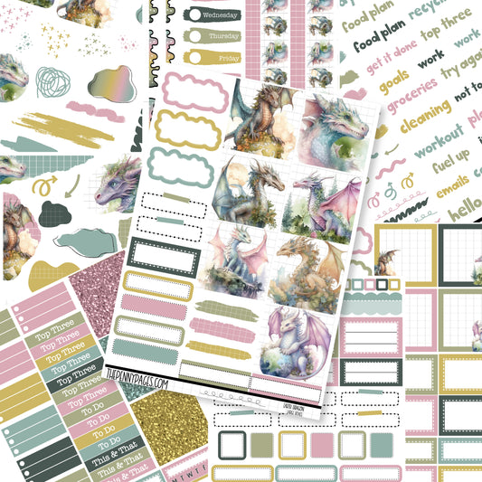 a collection of planner stickers with unicorns and clouds
