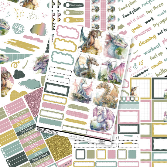 a collection of planner stickers with unicorns and clouds