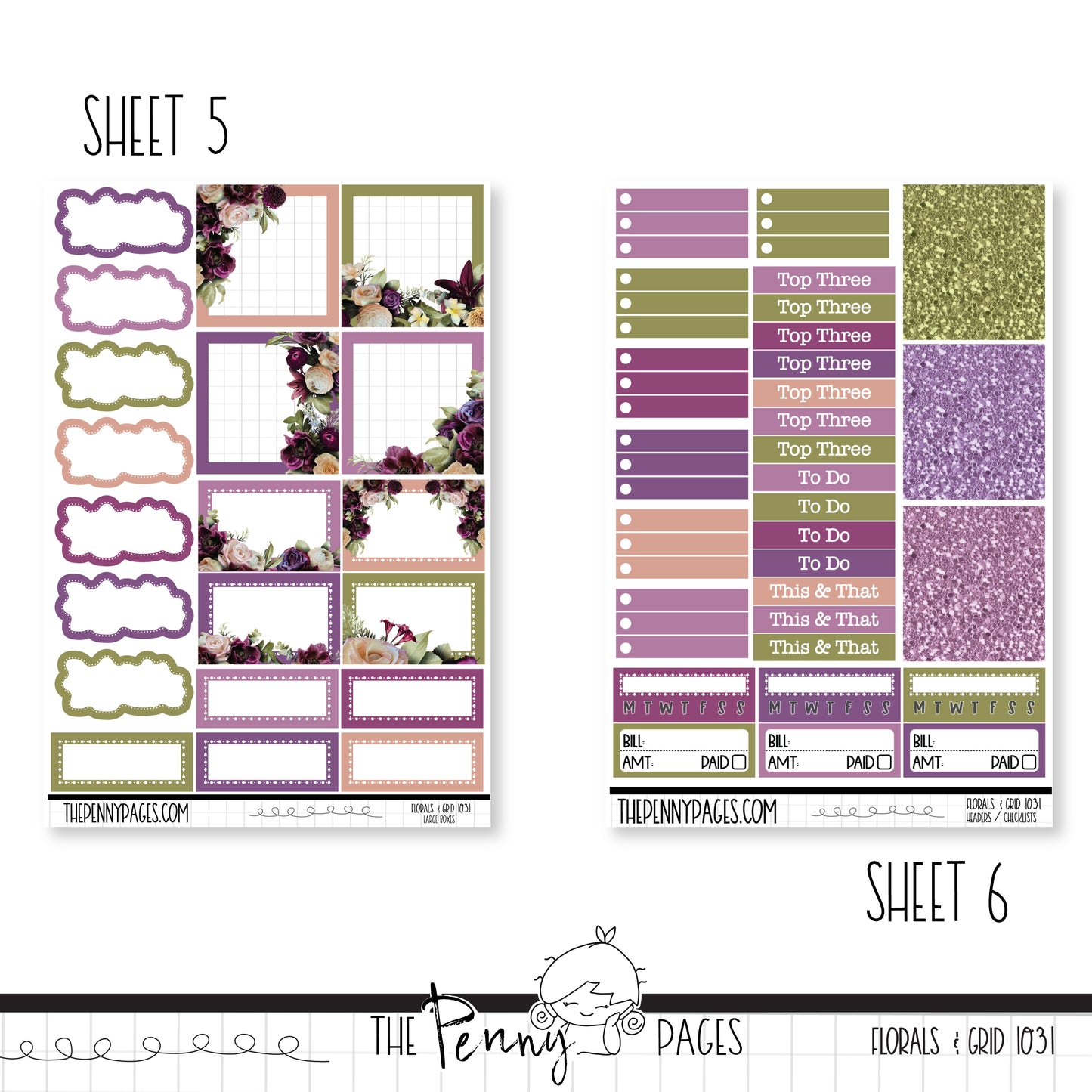 #1031 Florals & Grid  - B6 vertical weekly kit