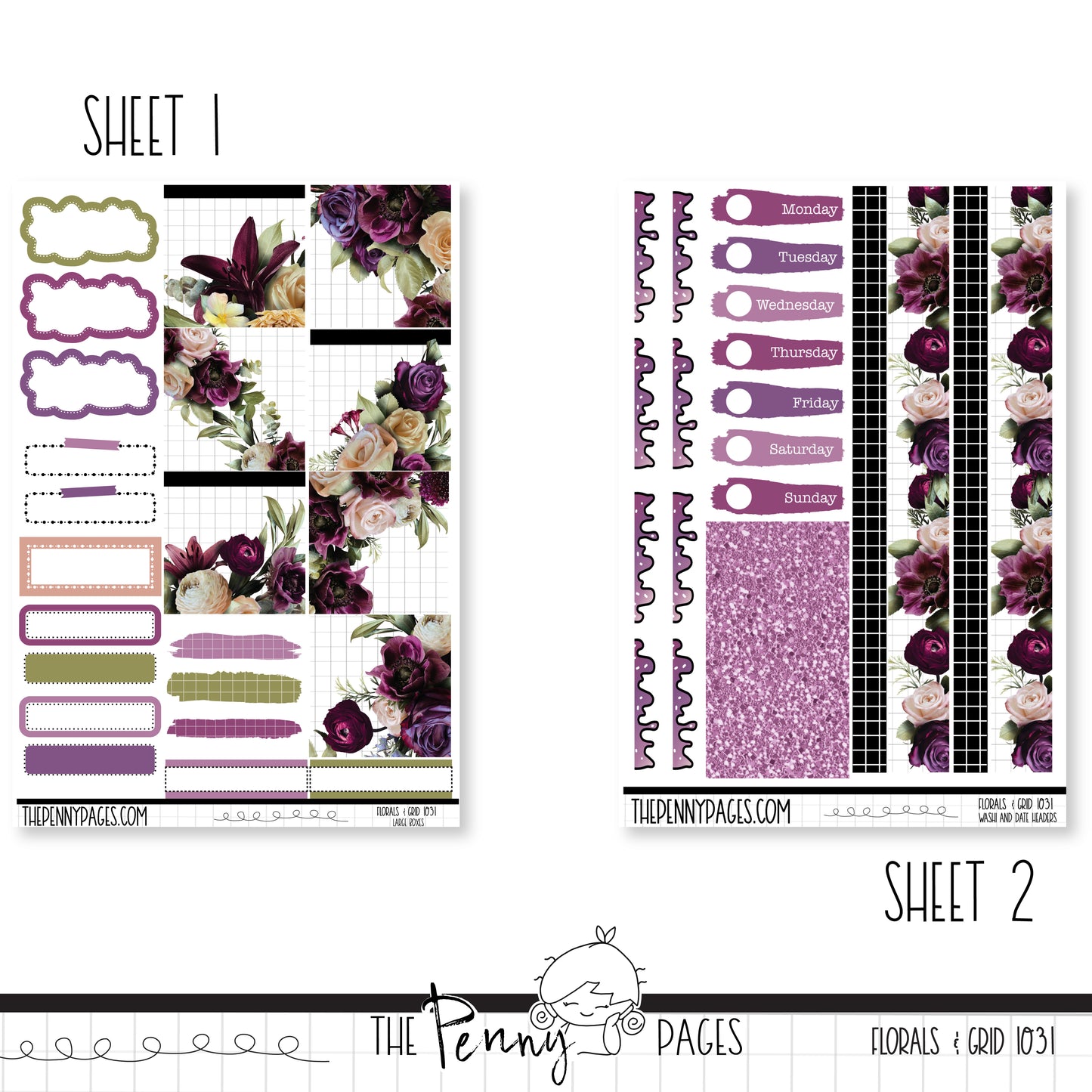 #1031 Florals & Grid  - B6 vertical weekly kit