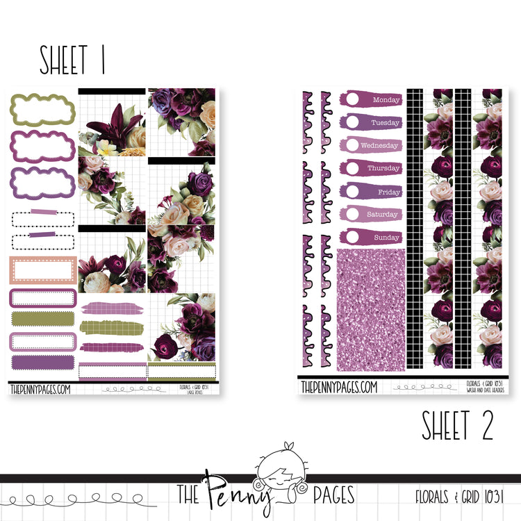 #1031 Florals & Grid  - B6 vertical weekly kit