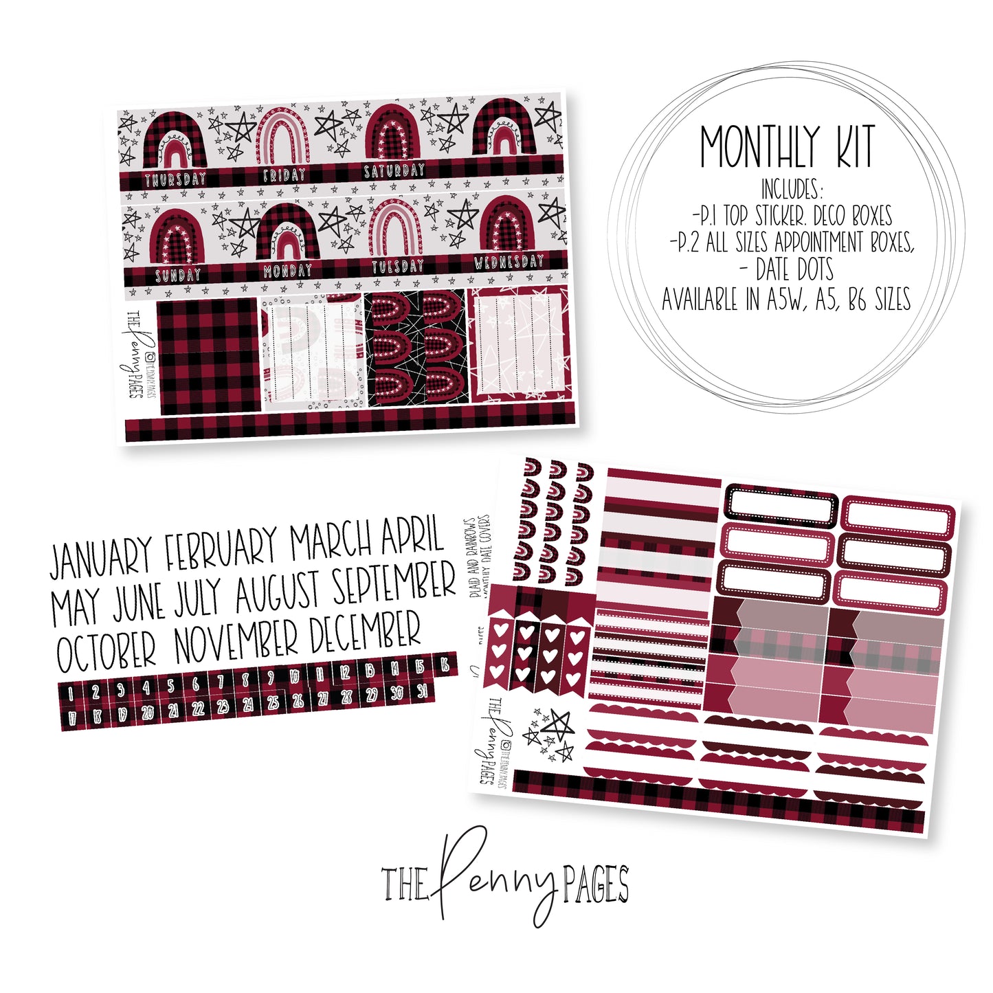 Various Size Monthly kit - Plaid and Rainbows