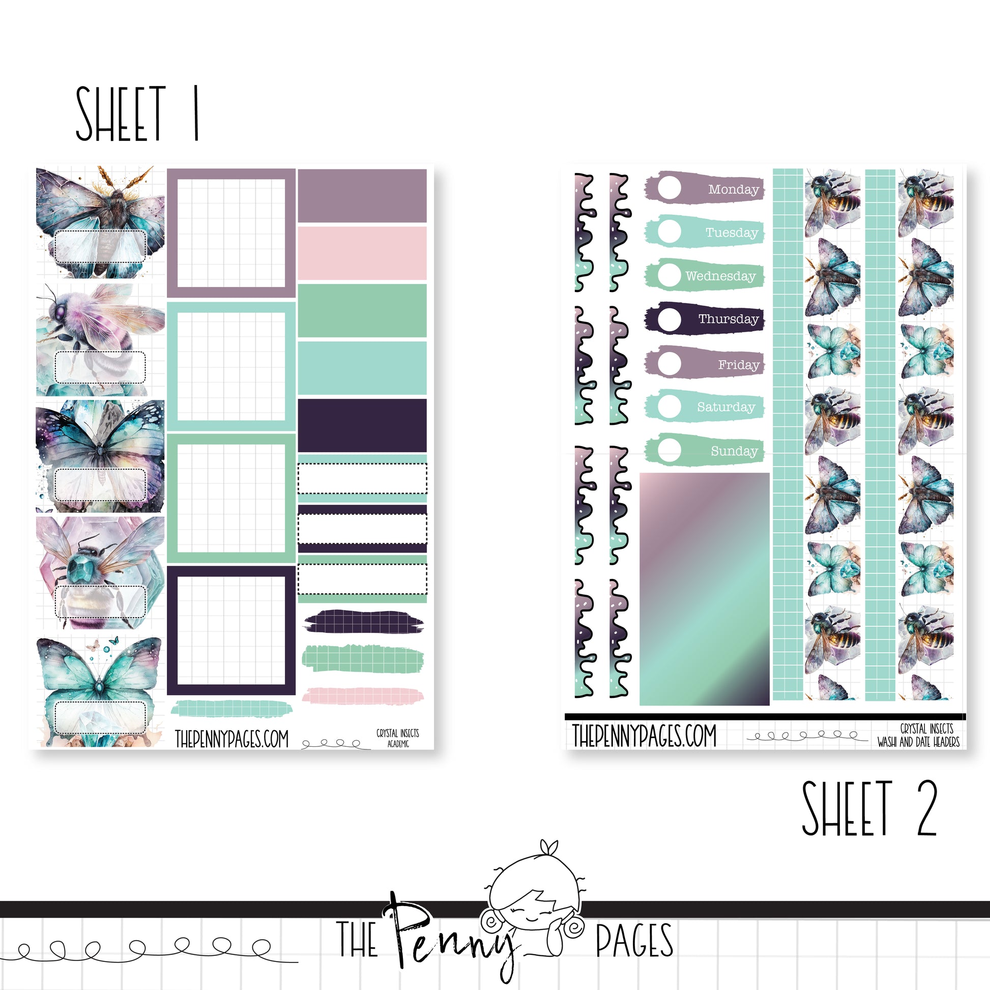 a planner sticker with butterflies on it