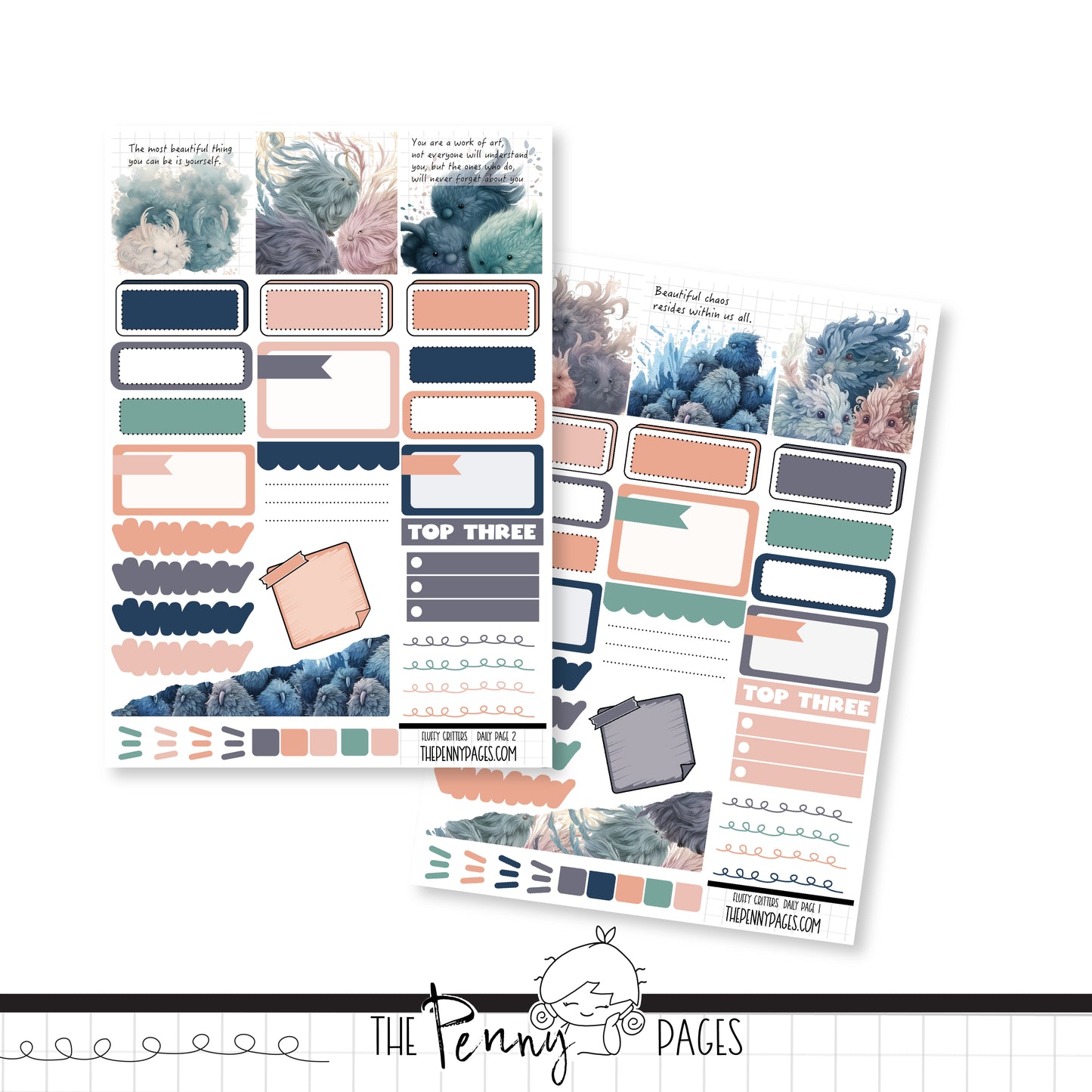 a couple of stickers that are on top of a table