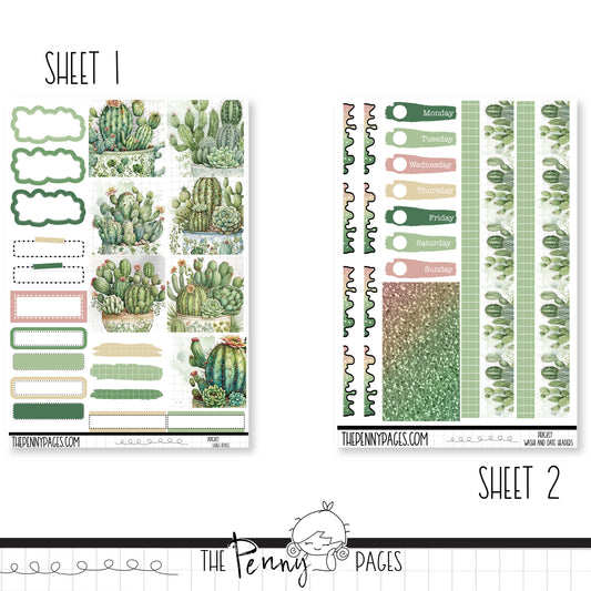 a sheet of stickers with a cactus theme