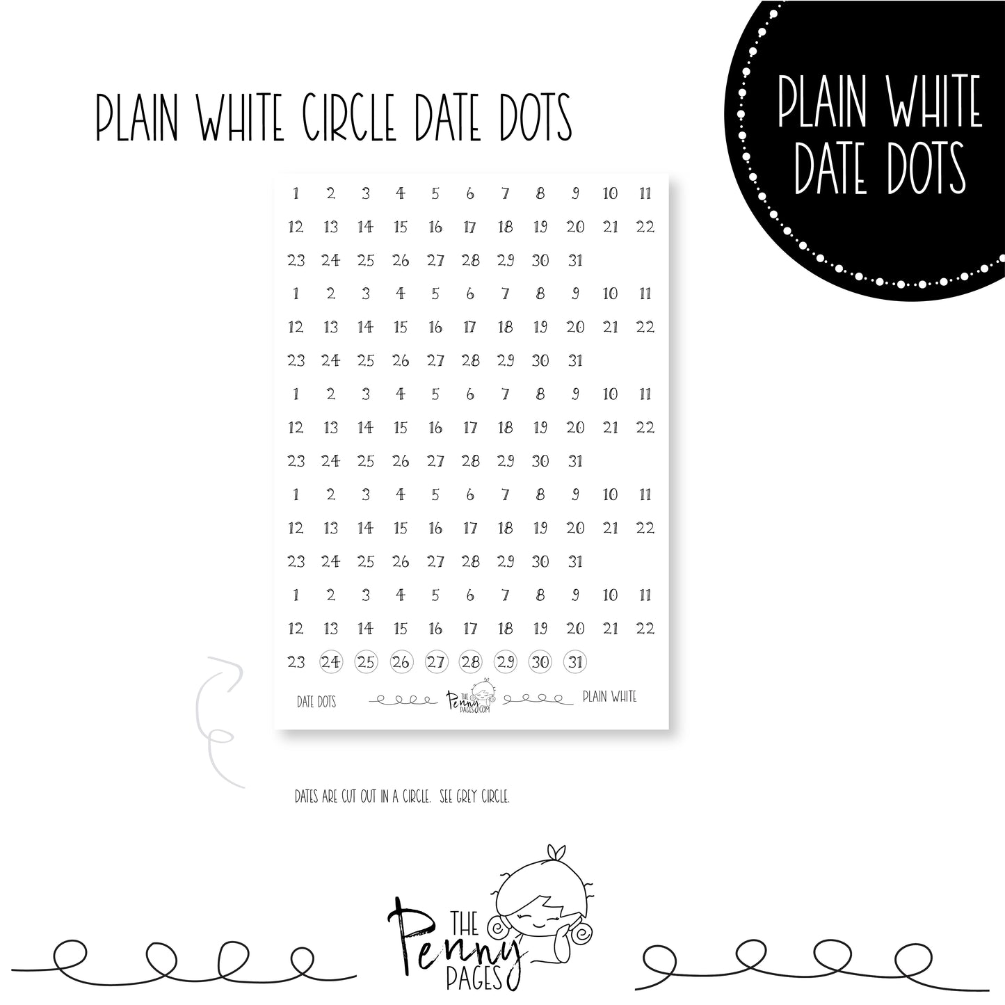 Plain white circle date dots