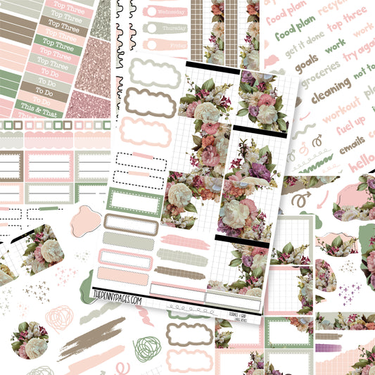 March - Florals & Grid  - B6 vertical weekly kit