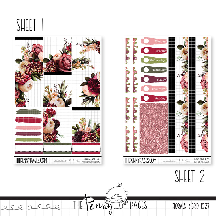 #1027 Florals & Grid - Standard Vertical / A5W or A5