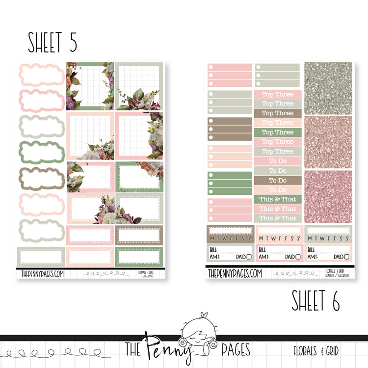 March - Florals & Grid - Standard Vertical / A5W or A5