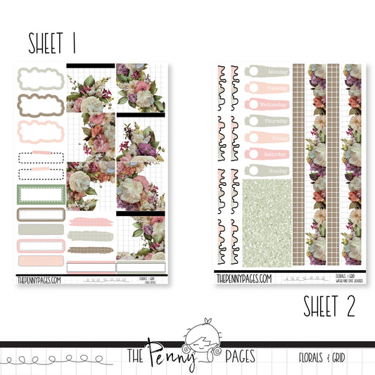 March - Florals & Grid  - B6 vertical weekly kit