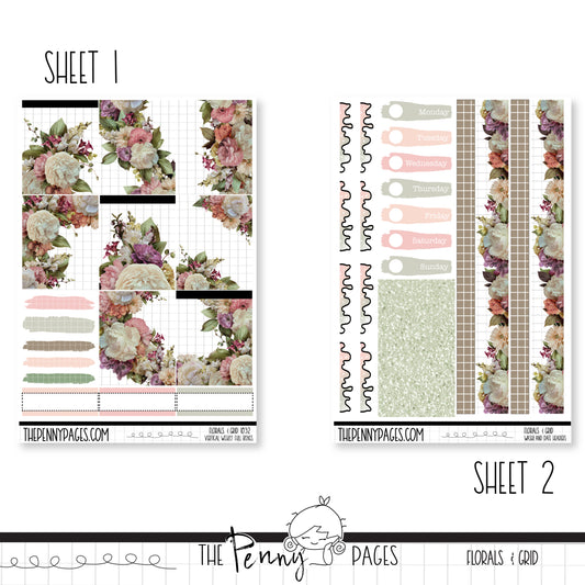 March - Florals & Grid - Standard Vertical / A5W or A5