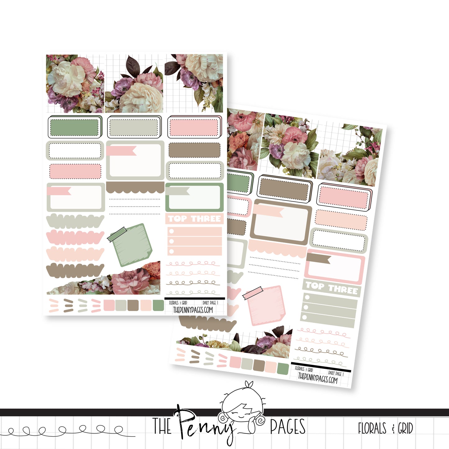 March -  Florals & Grid  - Daily Pages