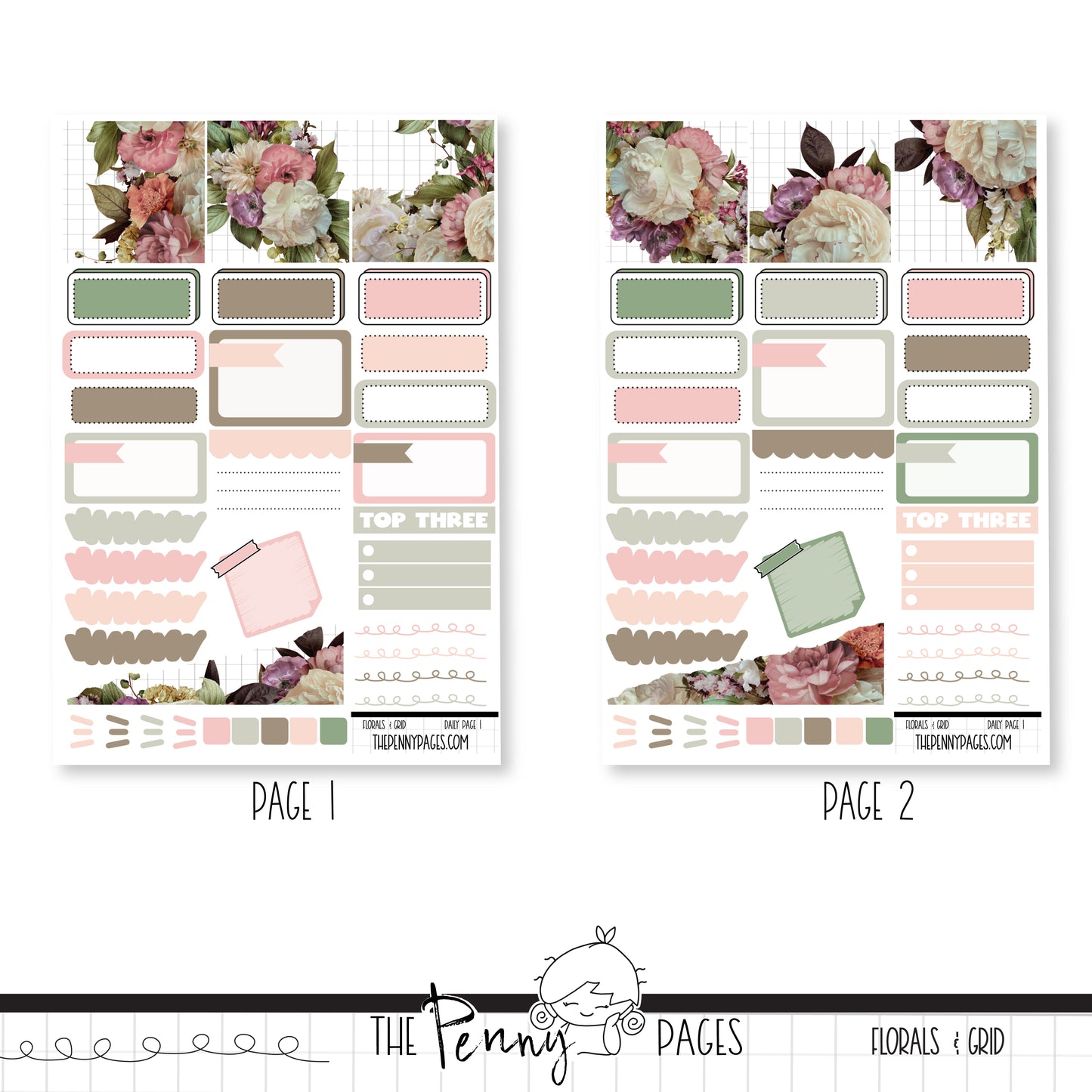 March -  Florals & Grid  - Daily Pages